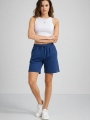 Kadın Dokuma otoban Şort Beli Lastikli Bağcıklı, Cepli, Rahat Kesim Günlük Yazlık Şort - İndigo