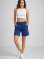 Kadın Dokuma otoban Şort Beli Lastikli Bağcıklı, Cepli, Rahat Kesim Günlük Yazlık Şort - İndigo