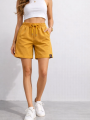 Kadın Dokuma otoban Şort Beli Lastikli Bağcıklı, Cepli, Rahat Kesim Günlük Yazlık Şort - Hardal