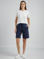 Kadın Dokuma otoban Şort Beli Lastikli Bağcıklı, Cepli, Rahat Kesim Günlük Yazlık Şort - Lacivert