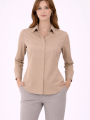 Kadın Uzun Kollu Gömlek Düğmeli Klasik Yaka Günlük ve Ofis Şıklığına uygun - Bej