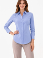 Kadın Uzun Kollu Gömlek Düğmeli Klasik Yaka Günlük ve Ofis Şıklığına uygun - Mavi