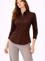 Kadın Uzun Kollu Gömlek Düğmeli Klasik Yaka Günlük ve Ofis Şıklığına uygun - Kahverengi