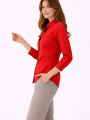 Kadın Uzun Kollu Gömlek Düğmeli Klasik Yaka Günlük ve Ofis Şıklığına uygun - Kırmızı