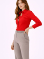 Kadın Uzun Kollu Gömlek Düğmeli Klasik Yaka Günlük ve Ofis Şıklığına uygun - Kırmızı