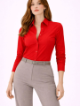 Kadın Uzun Kollu Gömlek Düğmeli Klasik Yaka Günlük ve Ofis Şıklığına uygun - Kırmızı