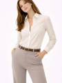 Kadın Uzun Kollu Gömlek Düğmeli Klasik Yaka Günlük ve Ofis Şıklığına uygun - Krem