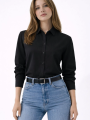 Kadın Uzun Kollu Gömlek Düğmeli Klasik Yaka Günlük ve Ofis Şıklığına uygun - Siyah