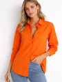 Kadın Uzun Kollu Gömlek Düğmeli Klasik Yaka Günlük ve Ofis Şıklığına uygun - Turuncu