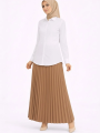 Tesettür Beyaz Gömlekli Pliseli Etek İkili Takım Gündelik ve Ofis Şıklığı - Kahverengi