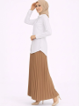 Tesettür Beyaz Gömlekli Pliseli Etek İkili Takım Gündelik ve Ofis Şıklığı - Kahverengi