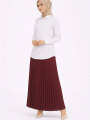 Tesettür Beyaz Gömlekli Pliseli Etek İkili Takım Gündelik ve Ofis Şıklığı - Bordo