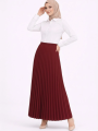 Tesettür Beyaz Gömlekli Pliseli Etek İkili Takım Gündelik ve Ofis Şıklığı - Bordo