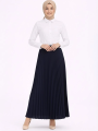 Tesettür Beyaz Gömlekli Pliseli Etek İkili Takım Gündelik ve Ofis Şıklığı - Lacivert