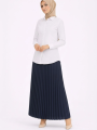 Tesettür Beyaz Gömlekli Pliseli Etek İkili Takım Gündelik ve Ofis Şıklığı - Lacivert