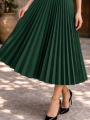 Kadın 90 Cm Saten Kumaş Pliseli Midi Etek Şık ve Zarif Tasarım - Çağla Yeşili