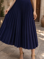 Kadın 90 Cm Saten Kumaş Pliseli Midi Etek Şık ve Zarif Tasarım - Lacivert