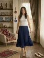 Kadın 90 Cm Saten Kumaş Pliseli Midi Etek Şık ve Zarif Tasarım - Lacivert