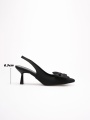 Siyah Fiyonklu Kitten Topuklu Slingback Kadın Ayakkabı TR08MS24A