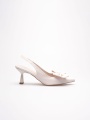 Nude Bej Fiyonk Detaylı Kısa Topuklu Ayakkabı - Arkası Açık Slingback Kadın Stiletto