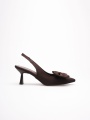 Acı Kahve Fiyonk Detaylı Arkası Açık (Slingback) Kitten Topuklu Kadın Ayakkabı