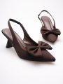 Acı Kahve Fiyonk Detaylı Arkası Açık (Slingback) Kitten Topuklu Kadın Ayakkabı