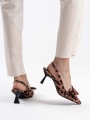 Leopar Desenli Fiyonk Detaylı Arkası Açık (Slingback) Kısa Kitten Topuklu Kadın Ayakkabı