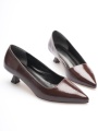 Kadın Acı Kahve Kırışık Rugan Kısa Topuklu Stiletto Ayakkabı TR20MS03D