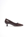 Kadın Acı Kahve Kırışık Rugan Kısa Topuklu Stiletto Ayakkabı TR20MS03D