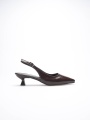 Kadın Acı Kahve Kırışık Rugan Sivri Burun Slingback Kısa Topuklu Ayakkabı TR20MS04D