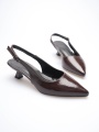 Kadın Acı Kahve Kırışık Rugan Sivri Burun Slingback Kısa Topuklu Ayakkabı TR20MS04D