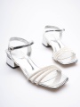 Kadın Gümüş Taş Detaylı Kalın Topuklu Şık Sandalet TR20MY26E