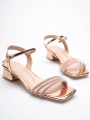Kadın Rose Gold Taş Detaylı Kalın Topuklu Şık Sandalet TR20MY26F