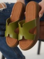 Borlina Haki Yeşil Hakiki Deri Terlik