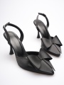 Kadın Siyah Fiyonklu Saten Slingback Topuklu Ayakkabı TR40MS01A