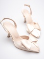 Kadın Bej Fiyonklu Saten Slingback Topuklu Ayakkabı TR40MS01B