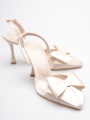 Kadın Bej Fiyonklu Saten Slingback Topuklu Ayakkabı TR40MS01B