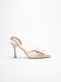 Kadın Bej Fiyonklu Saten Slingback Topuklu Ayakkabı TR40MS01B
