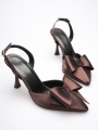 Kadın Acı Kahve Fiyonklu Saten Slingback Topuklu Ayakkabı TR40MS01C