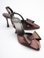 Kadın Acı Kahve Fiyonklu Saten Slingback Topuklu Ayakkabı TR40MS01C