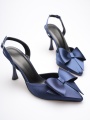 Kadın Lacivert Fiyonklu Saten Slingback Topuklu Ayakkabı TR40MS01E