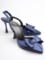 Kadın Lacivert Fiyonklu Saten Slingback Topuklu Ayakkabı TR40MS01E