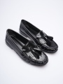 LUVENTA-S Siyah Rugan Püsküllü Kadın Loafer Ayakkabı