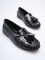 LUVENTA-S Siyah Rugan Püsküllü Kadın Loafer Ayakkabı