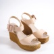 PERLA Tokalı Lastikli Dolgu Topuklu Ortopedik Taban Hasır Görünümlü Kadın Sandalet KT Ten