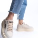 PRAG Bağcıklı Ortopedik Taban Desenli Kadın Sneaker Ayakkabı KT Krem