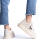 PRAG Bağcıklı Ortopedik Taban Desenli Kadın Sneaker Ayakkabı KT Krem