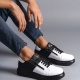 Warrior Bağcıklı ve Fermuarlı Cilt Erkek Günlük Sneaker Ayakkabı ST Siyah/Beyaz