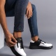 Warrior Bağcıklı ve Fermuarlı Cilt Erkek Günlük Sneaker Ayakkabı ST Siyah/Beyaz