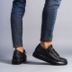 Warrior Bağcıklı ve Fermuarlı Cilt Erkek Günlük Sneaker Ayakkabı ST Siyah